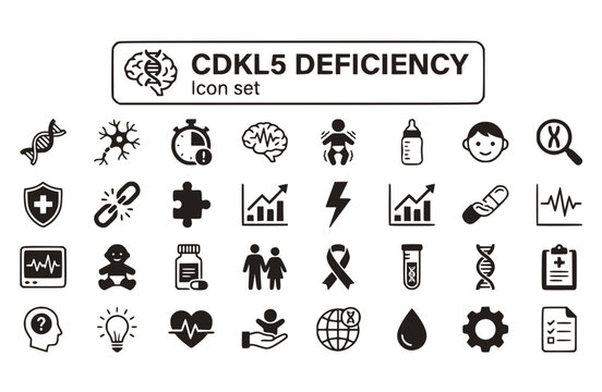 CDKL5 Deficiency Icon Set Rare Genetic Disorder Neurological Condition Developmental Delay Epilepsy Seizure Disorder Vector Illustration