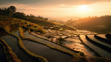 Fototapeta premium Rice Terraces at Sunrise in Asia