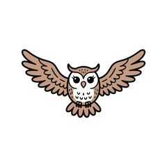 Obraz premium Cute Flying Owl Vector Illustration with Spread Wings and Big Eyes, Adorable Cartoon Bird Character Design for Children's Books, Education, and Nature Themes