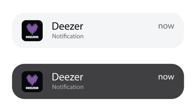Deezer Music Streaming App Notification Interface in Light and Dark Mode, Editorial Use Only