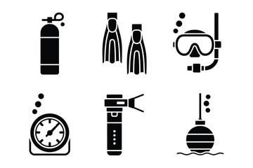 Scuba diving equipment icons: mask, tank, fins, buoy © Sadek