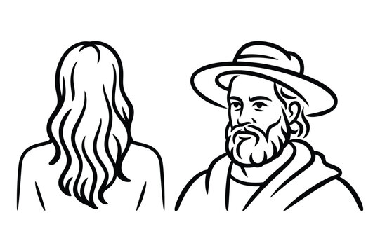 Artist's portrait: bearded man and woman from behind