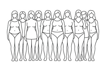 Obraz premium Diverse women body shapes icon collection