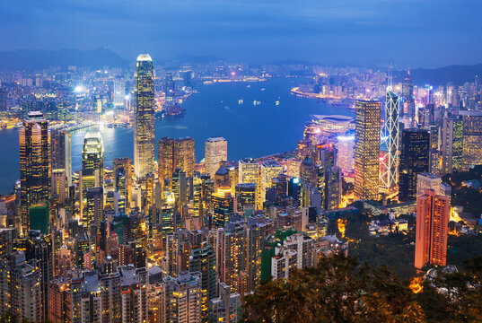 Homg Kong, Iconic Hong Kong city skyline and Victoria Harbour at daylight.