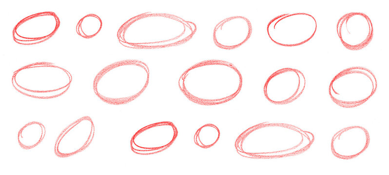 red circle mark. transparent hand drawn oval shape brush stroke for marking mistake in exam paper