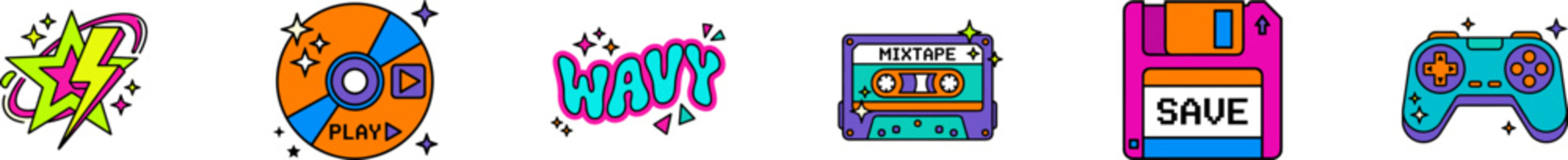 Colorful retro technology and gaming vector icons set.