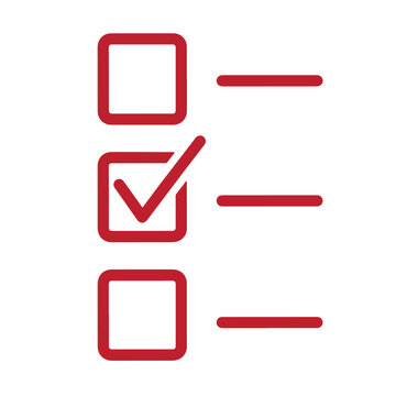 red checklist icon with one checked box and two empty boxes on white background