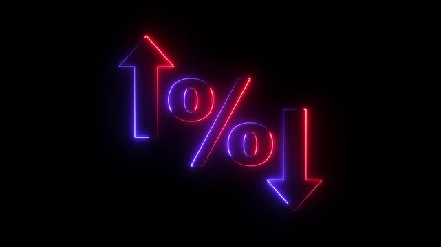 Glowing neon Percentage growth and decline icon with up and down arrows. financial, business, and statistical analysis. Up and down percentage arrows icon. Perfect for reports and dashboards. 4k video