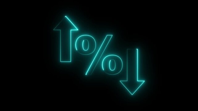 Glowing neon Percentage growth and decline icon with up and down arrows. financial, business, and statistical analysis. Up and down percentage arrows icon. Perfect for reports and dashboards. 4k video