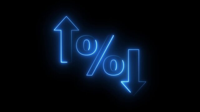 Glowing neon Percentage growth and decline icon with up and down arrows. financial, business, and statistical analysis. Up and down percentage arrows icon. Perfect for reports and dashboards. 4k video