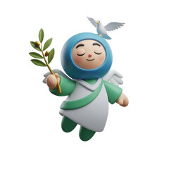 Naklejka premium Peaceful Angel with Dove and Olive Branch