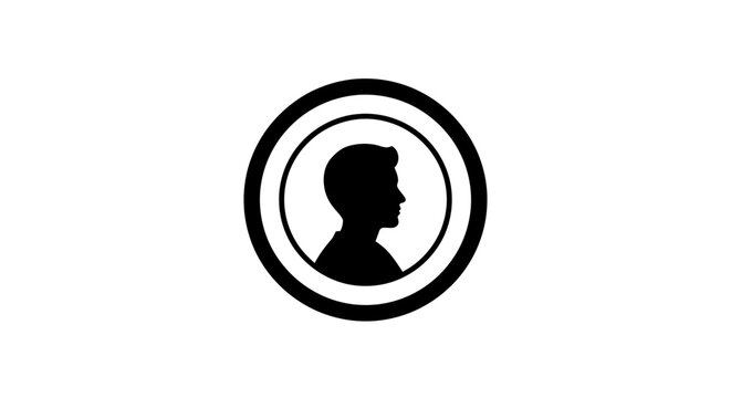 Profile Silhouette in Circular Emblem: A sleek, minimalist silhouette of a person in profile is centered within a circular emblem. The graphic design evokes themes of identity, privacy.