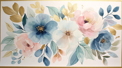 Fototapeta premium Elegant wedding invitation card background . Minimal hand painted watercolor Paeonia flowers texture template background. Design for wedding, vip cover, poster, moderncard. Valentine's Day