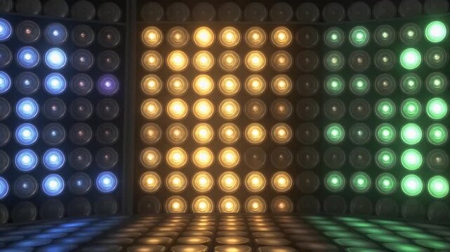 Dynamic Illuminated Stage Wall with Glowing Bulbs Generative AI