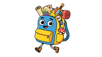 Cartoon backpack with smiling face running.