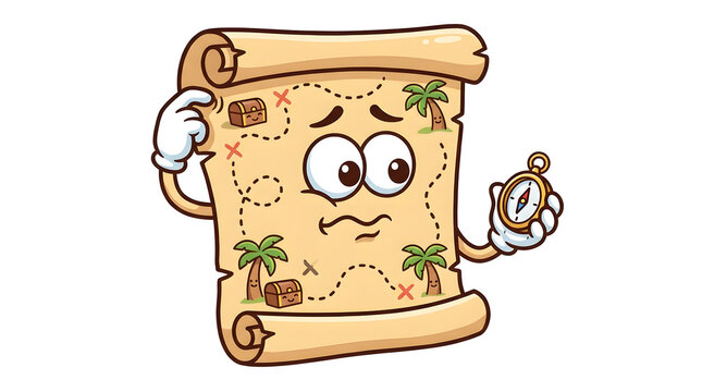 Cartoon treasure map with face.