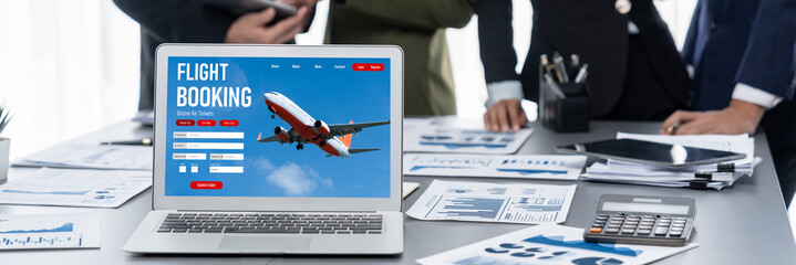 Online flight booking website provide brisk reservation system . Travel technology concept .