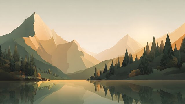 Scenic sunrise over the mountain lake with a reflection of snowy Alps and forest clouds in the morning water nature landscape