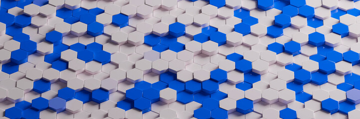 Obraz premium 3D Hexagonal Panel in White and Blue with Side Lighting at 45 Degrees