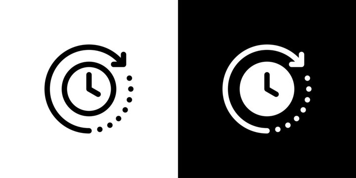 Working Hours Clock icon concept with flat Black White Background. Vector illustration.