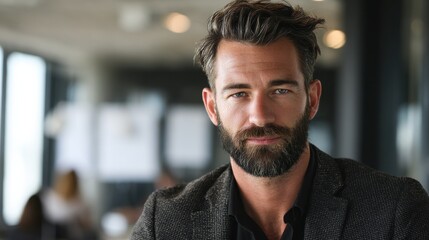 Obraz premium professional man with beard modern business style on a business office background with natural light