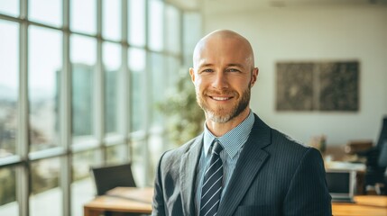 Naklejka premium investment banker portrait on a business office background with natural light