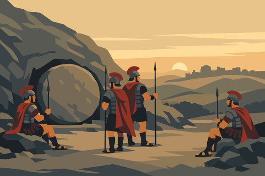 The Tomb Guarded by Roman Soldiers at Dawn on Holy Saturday