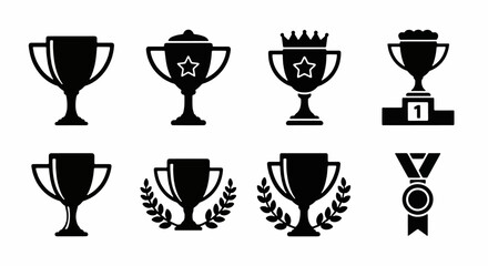 Achievement and Award Icon Set in Black Silhouette Style