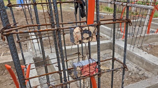 Electrical junction boxes installed in reinforced steel rebar cage for concrete column