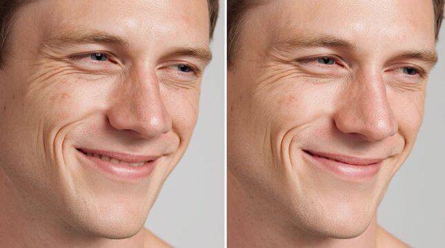 Smiling Man: A close-up shot of a man's face, displaying a wide smile, radiating warmth, and approachability. Capturing the essence of contentment and satisfaction.