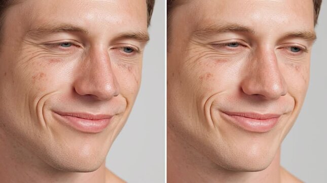 Wrinkle Transformation: A striking before-and-after portrait of a person, showcasing the remarkable effects of a rejuvenation treatment, offering a glimpse into a revitalized visage.