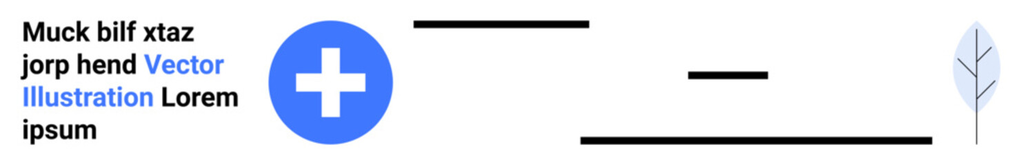 Obraz premium Healthcare, branding, medical services, wellness , minimalism, and design. Blue cross on a white background with text and a leaf icon. Healthcare branding and medical services concept