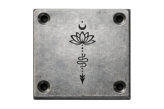 Metal plate featuring lotus unalome spiritual symbol