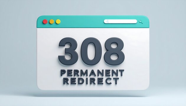 Clean browser window style interface illustrating 308 Permanent Redirect HTTP status code used for permanent web page redirection handling