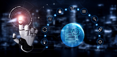 Fototapeta premium AI for global data security and database management. Empowering businesses with secure AI data protection and information management strategy. Motif