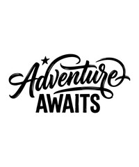 Obraz premium Adventure Awaits Typography Lettering Travel Quote Vintage Style