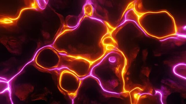 Neurons glowing pink and orange.