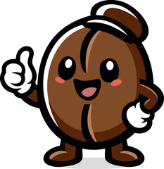 Cute Coffee Bean Mascot Character Showing Thumbs Up for Coffee Shop Branding and Cafe Identity