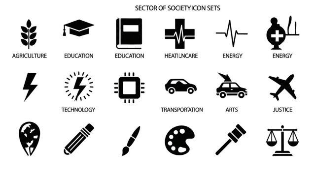 Vector Icon Sheet of Various Sector of Society Symbols