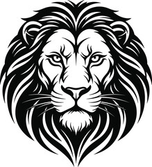 Black and white of a lion's head with a long mane animal © MSTSHARMIN