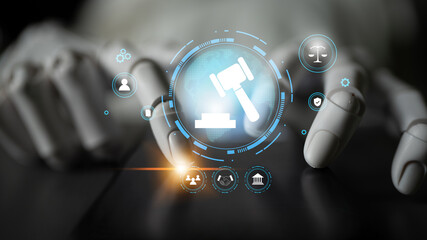 AI in global online legal services and cyber law. Digital platform using AI for legal consultation,...