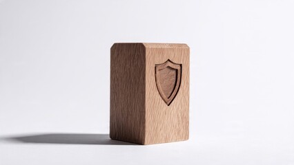 Wooden block with carved shield design