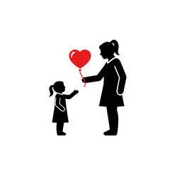 Mother and child with heart balloon.