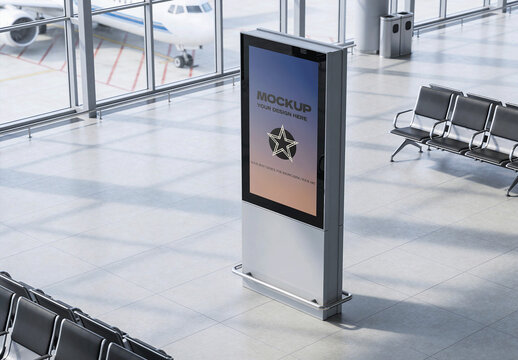 Vertical Airport Digital Display Stand Mockup Isometric Angle