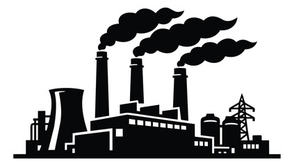 Obraz premium Silhouette illustration of industrial factory depicting smokestacks and pollution for environmental and energy design