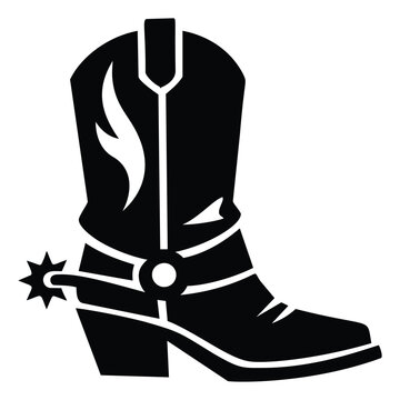 Silhouette illustration of a cowboy boot depicting western style footwear with spur and flame detail for country and rodeo design