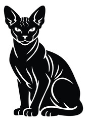 Silhouette illustration of a sitting sphynx cat depicting elegant feline pose for pet and animal design