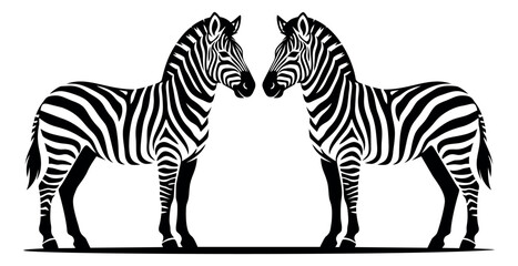 Fototapeta premium Bold engraving illustration of two zebras depicting a face to face encounter for wildlife and safari design