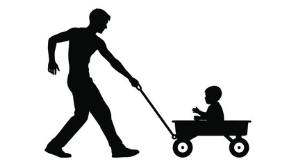 Man pulling a child in a wagon © SILHUETTECHEMBER