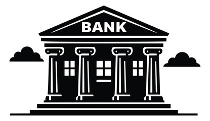 Obraz premium Silhouette illustration of a classical bank building depicting columned architecture and pediment for finance and business design